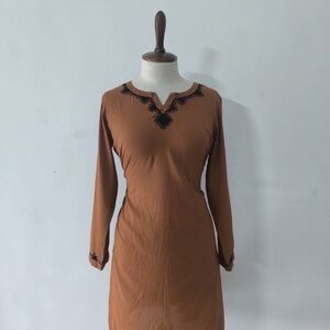 Elegant Brown Hand Embroidered Dress
